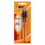 BIC Black Orange Grip Ballpoint Pen 2 Pack